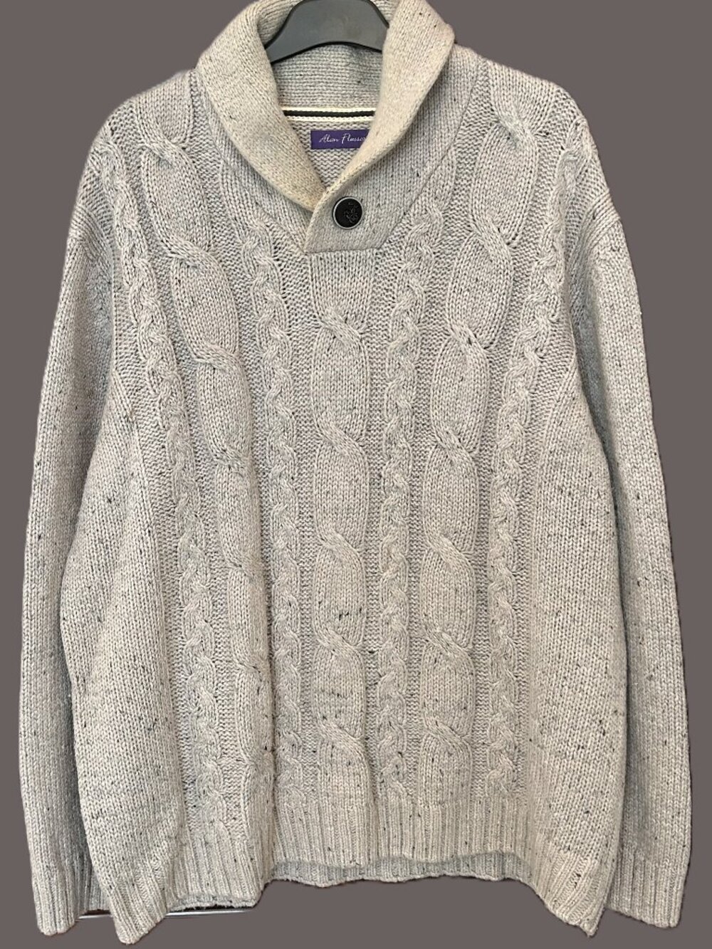 Alan Flusser Men's Gray Speckled Cable Knit Shawl Neck Pullover Sweater XXL